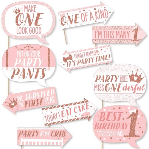 Big Dot of Happiness Funny 1st Birthday Little Miss Onederful Girl First Birthday Party Photo Booth Props Kit 10 Piece