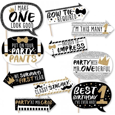 Big Dot of Happiness Funny 1st Birthday Little Mr. Onederful Boy First Birthday Party Photo Booth Props Kit 10 Piece