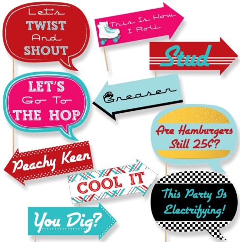 Big Dot of Happiness Funny 50's Sock Hop 1950's Rock N Roll Party Photo Booth Props Kit 10 Piece