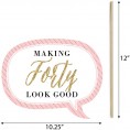 Big Dot of Happiness Funny Chic 40th Birthday Pink Black and Gold - Birthday Party Photo Booth Props Kit 10 Piece