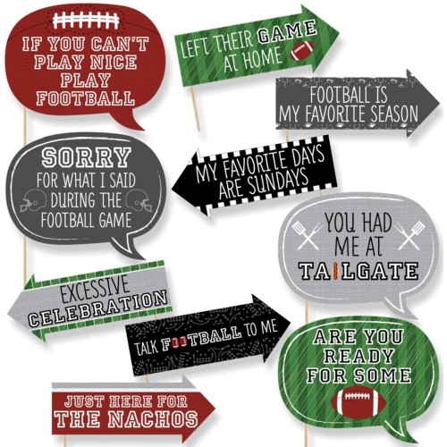 Big Dot of Happiness Funny End Zone Football Tailgating Party Photo Booth Props Kit 10 Piece