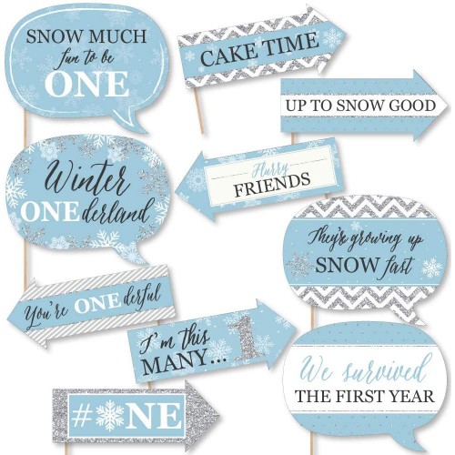 Big Dot of Happiness Funny Onederland Holiday Snowflake Winter Wonderland Birthday Party Photo Booth Props Kit 10 Piece