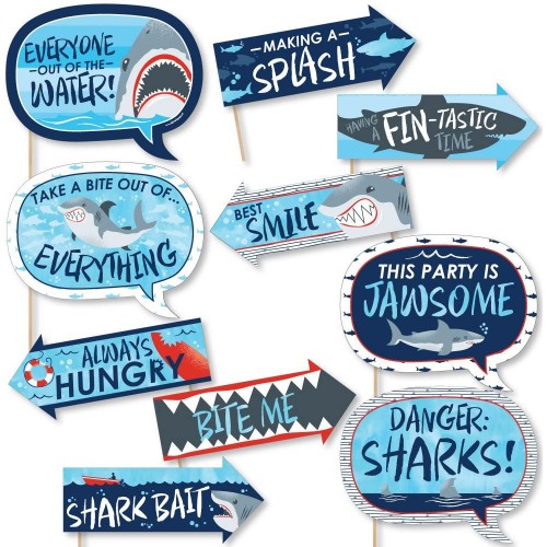 Big Dot of Happiness Funny Shark Zone Jawsome Shark Party or Birthday Party Photo Booth Props Kit 10 Piece