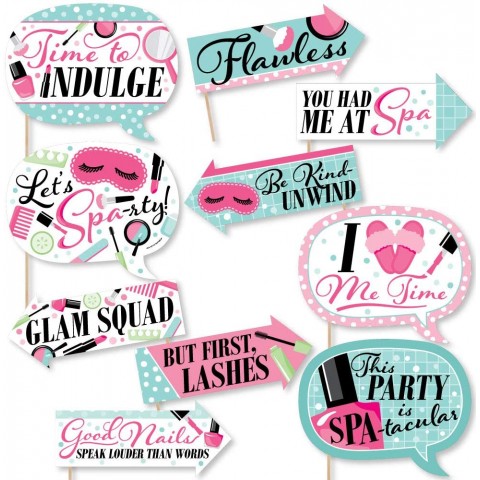 Big Dot of Happiness Funny Spa Day Girls Makeup Party Photo Booth Props Kit 10 Piece
