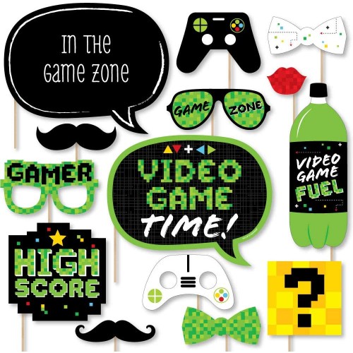 Big Dot of Happiness Game Zone Pixel Video Game Party or Birthday Party Photo Booth Props Kit 20 Count