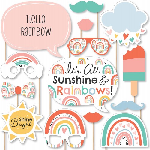 Big Dot of Happiness Hello Rainbow Boho Baby Shower and Birthday Party Photo Booth Props Kit 20 Count