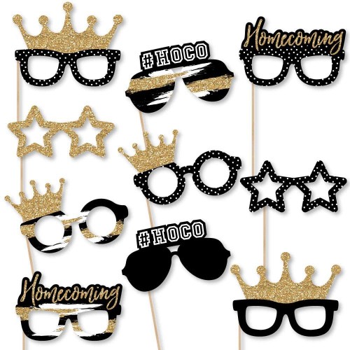 Big Dot of Happiness Hoco Dance Glasses and Masks Paper Card Stock Party Photo Booth Props Kit 10 Count