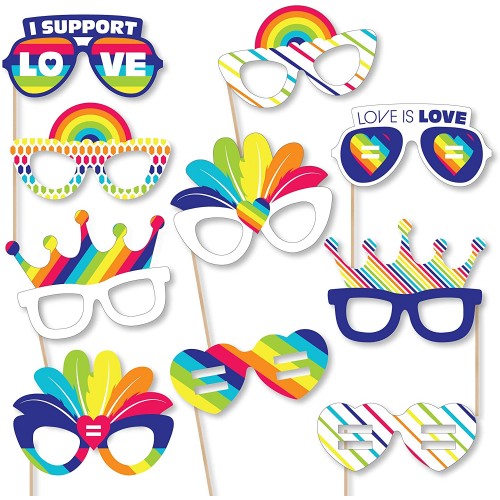 Big Dot of Happiness Love is Love Gay Pride Glasses Paper Card Stock LGBTQ Rainbow Party Photo Booth Props Kit 10 Count