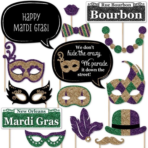 Big Dot of Happiness Mardi Gras Masquerade Party Photo Booth Props Kit 20 Count