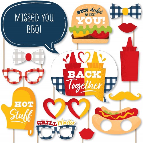 Big Dot of Happiness Missed You BBQ Backyard Summer Picnic Party Photo Booth Props Kit 20 Count