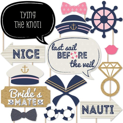 Big Dot of Happiness Nautical Bachelorette Last Sail Before the Veil Bachelorette Party Photo Booth Props Kit 20 Count