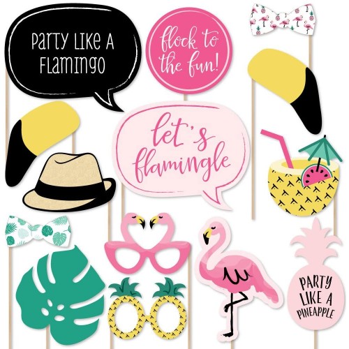 Big Dot of Happiness Pink Flamingo Party Like a Pineapple Tropical Summer Party Photo Booth Props Kit 20 Count