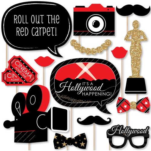 Big Dot of Happiness Red Carpet Hollywood Movie Night Party Photo Booth Props Kit 20 Count