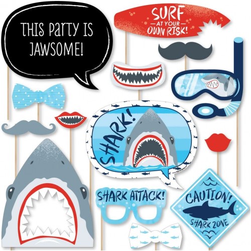 Big Dot of Happiness Shark Zone Jawsome Shark Party or Birthday Party Photo Booth Props Kit 20 Count