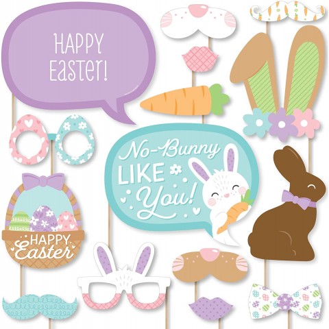 Big Dot of Happiness Spring Easter Bunny Happy Easter Party Photo Booth Props Kit 20 Count