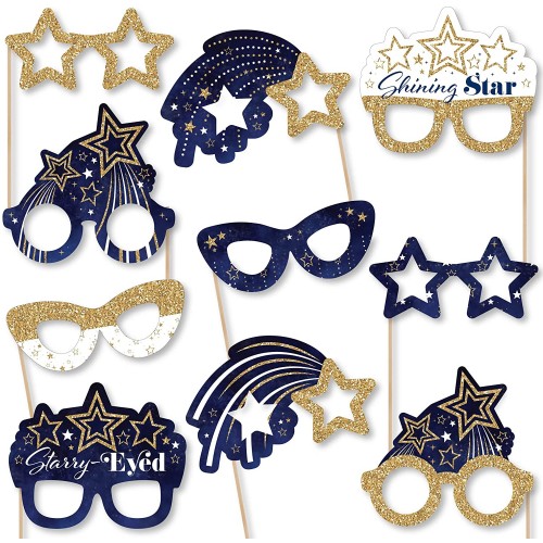 Big Dot of Happiness Starry Skies Glasses Paper Card Stock Gold Celestial Party Photo Booth Props Kit 10 Count