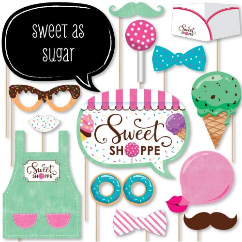 Big Dot of Happiness Sweet Shoppe Candy and Bakery Birthday Party or Baby Shower Photo Booth Props Kit 20 Count