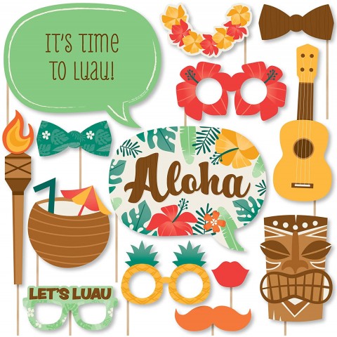 Big Dot of Happiness Tropical Luau Hawaiian Beach Party Photo Booth Props Kit 20 Count