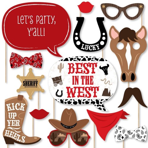 Big Dot of Happiness Western Hoedown Wild West Cowboy Party Photo Booth Props Kit 20 Count