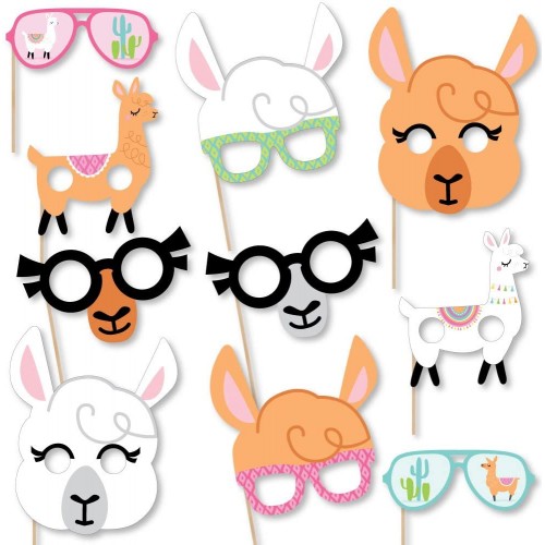 Big Dot of Happiness Whole Llama Fun Glasses & Masks Paper Card Stock Llama Fiesta Baby Shower or Birthday Party Photo Booth Props Kit 10 Count