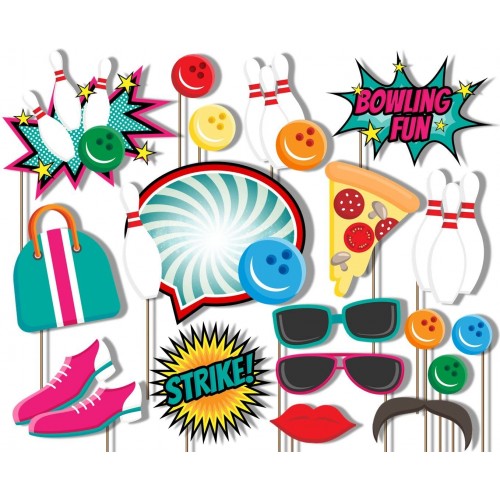 Birthday Galore Bowling Fun Photo Booth Props Kit 20 Pack Party Camera Props Fully Assembled