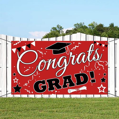 Bunny Chorus Graduation Decorations 2022 Party Backdrop Banner Extra Large 71" x 40" Red Black Photo Booth Props Decorations Congrats Grad Home for Outdoor Indoor Supplies