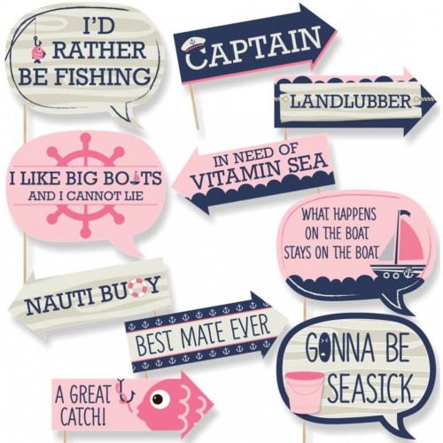 Funny Ahoy Nautical Girl Baby Shower or Birthday Party Photo Booth Props Kit 10 Piece