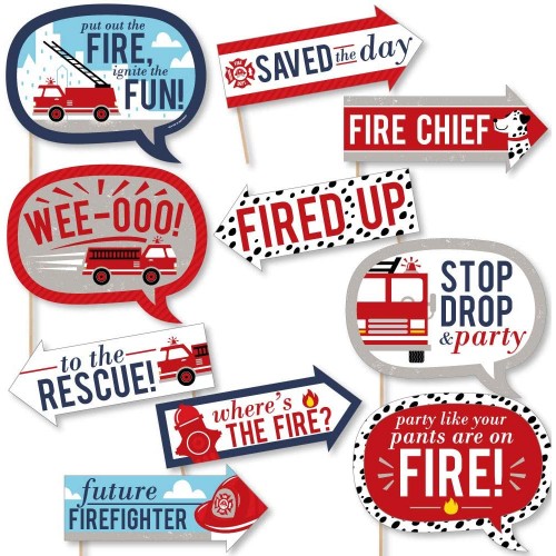 Funny Fired Up Fire Truck Firefighter Firetruck Baby Shower or Birthday Party Photo Booth Props Kit 10 Piece