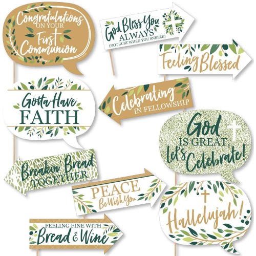 Funny First Communion Elegant Cross Religious Party Photo Booth Props Kit 10 Piece