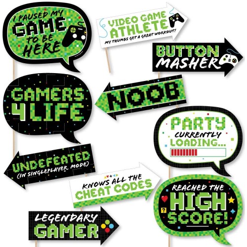 Funny Game Zone Pixel Video Game Party or Birthday Party Photo Booth Props Kit 10 Piece