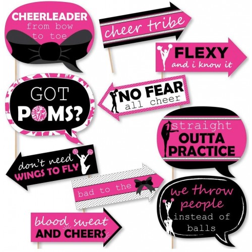 Funny We've Got Spirit Cheerleading Birthday Party or Cheerleader Party Photo Booth Props Kit 10 Piece