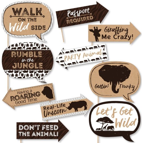 Funny Wild Safari African Jungle Adventure Birthday Party or Baby Shower Photo Booth Props Kit 10 Piece