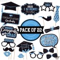 Graduation Photo Booth Props 2022 Blue Pack of 22 | Graduation Photo Props 2022 for Blue and Black Graduation Party Decorations 2022 | Graduation Props 2022 for Photoshoot | Graduation Decorations