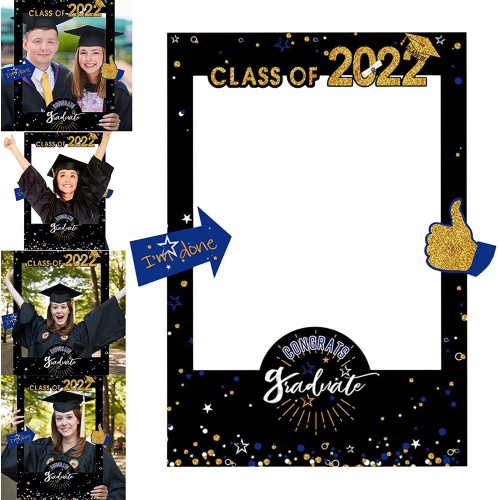 Graduation Photo Booth Props Graduation Photo Frame Props with Black and Gold Photo Booth Props Graduation 2022 Selfie Party Props Supplies for Grad Party