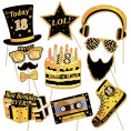 Happy 18th Birthday Party Photo Booth Props. 39 Piece Black and Gold Selfie Party Supply and Decoration. For Him Happy Birthday Party Favors Supplies Funny Decorations