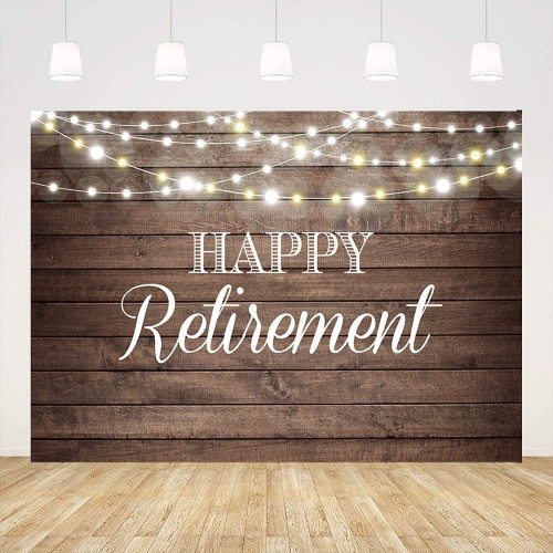 Happy Retirement Backdrop 9x6ft Shinning Lights and Wooden Photo Background Retirement Party Decorations Retirement Party Supplies Glitter Congrats Retirement Photo Booth Props