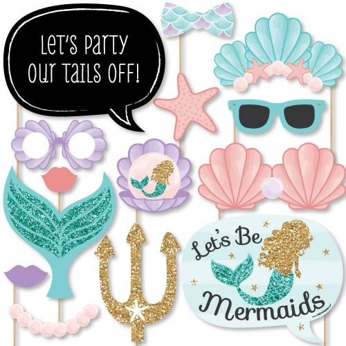 Let's Be Mermaids Baby Shower or Birthday Party Photo Booth Props Kit 20 Count