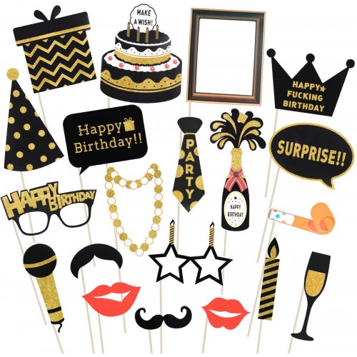 LUOEM Photo Booth Props for Birthday Glitter Party Props Birthday Party Accessories Supplies NO DIY Required,Pack of 20