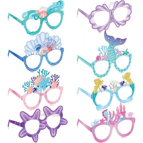 Mermaid Party Decorations Mermaid Themed Glasses Paper Eyeglasses Costume Party Sunglasses Eyewear Summer Beach Photo Booth Props for Kid Adult Birthday Party Favors Dress Up Ornament 32 Pieces