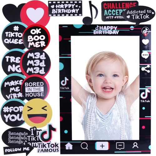 TIK Tok Picture Frame for Party Tick Tock Photo Booth Frame Birthday Prop Decorations for Teens Tic TOC Theme Party Favors