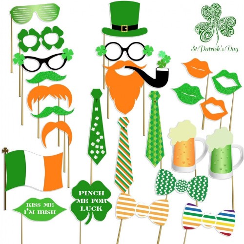 [USA-SALES] St Patrick's Photo Booth Props Attached No DIY Required Party Decorations Photo Booth Props Irish Day Mustaches