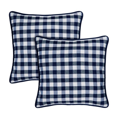 Pillow Cases| Achim Buffalo Check Polyester/Cotton Set of 2 18-in x 18-in Throw Pillow Covers in Navy - EH69029