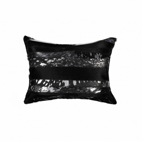 Throw Pillows| HomeRoots Josephine 12-in x 20-in Black Silver Cowhide Indoor Decorative Pillow - OY81609