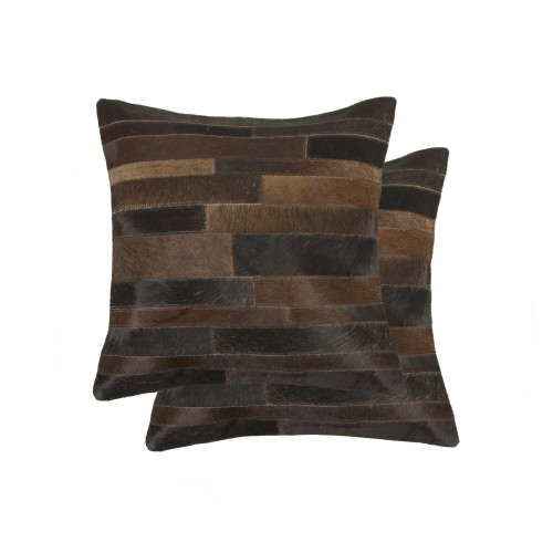 Throw Pillows| HomeRoots Josephine 2-Piece 18-in x 18-in Chocolate Cowhide Indoor Decorative Pillow - XZ87668