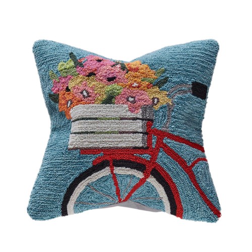 Throw Pillows| Liora Manne Frontporch 18-in x 18-in Blue Bike Ride Indoor Decorative Pillow - JK12185