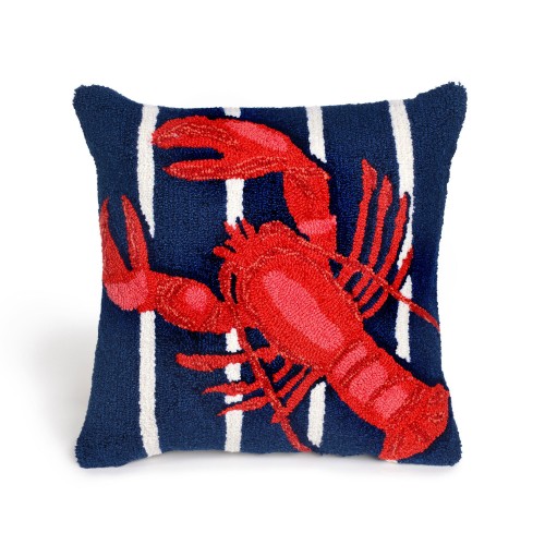 Throw Pillows| Liora Manne Frontporch 18-in x 18-in Navy Lobster On Stripes Indoor Decorative Pillow - AN01685