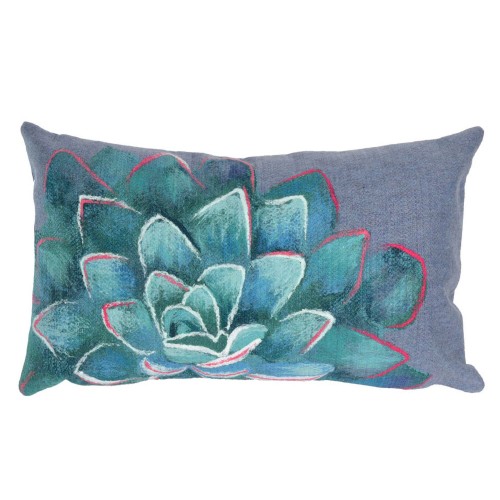 Throw Pillows| Liora Manne Visions III 12-in x 20-in Lapis Succulent Indoor Decorative Pillow - SY30083