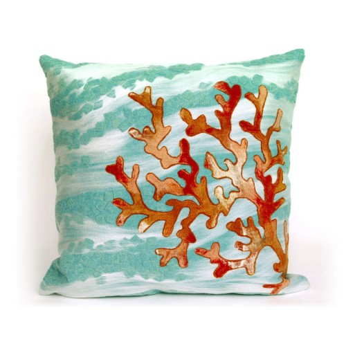Throw Pillows| Liora Manne Visions III 20-in x 20-in Aqua Coral Wave Indoor Decorative Pillow - QH82670