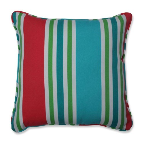 Throw Pillows| Pillow Perfect Aruba Stripe Turq/Coral 2-Piece 16-1/2-in x 16-1/2-in Blue Cotton Indoor Decorative Pillow - JF02911