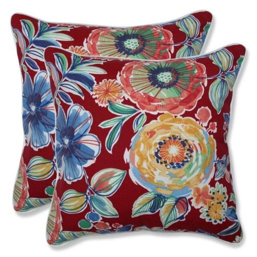 Throw Pillows| Pillow Perfect Colsen Berry 2-Piece 18-1/2-in x 18-1/2-in Red Cotton Indoor Decorative Pillow - HO63510